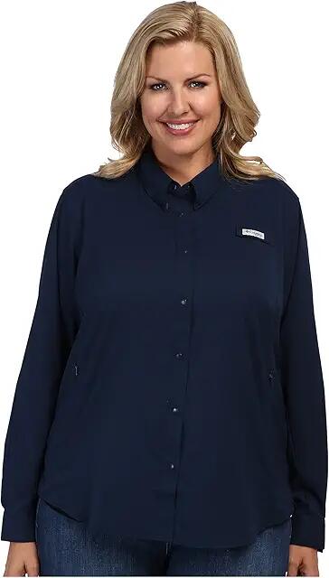 Columbia Plus Size Tamiami II L/S Shirt (Colleigiate Navy) Women's Long Sleeve Button Up Cover