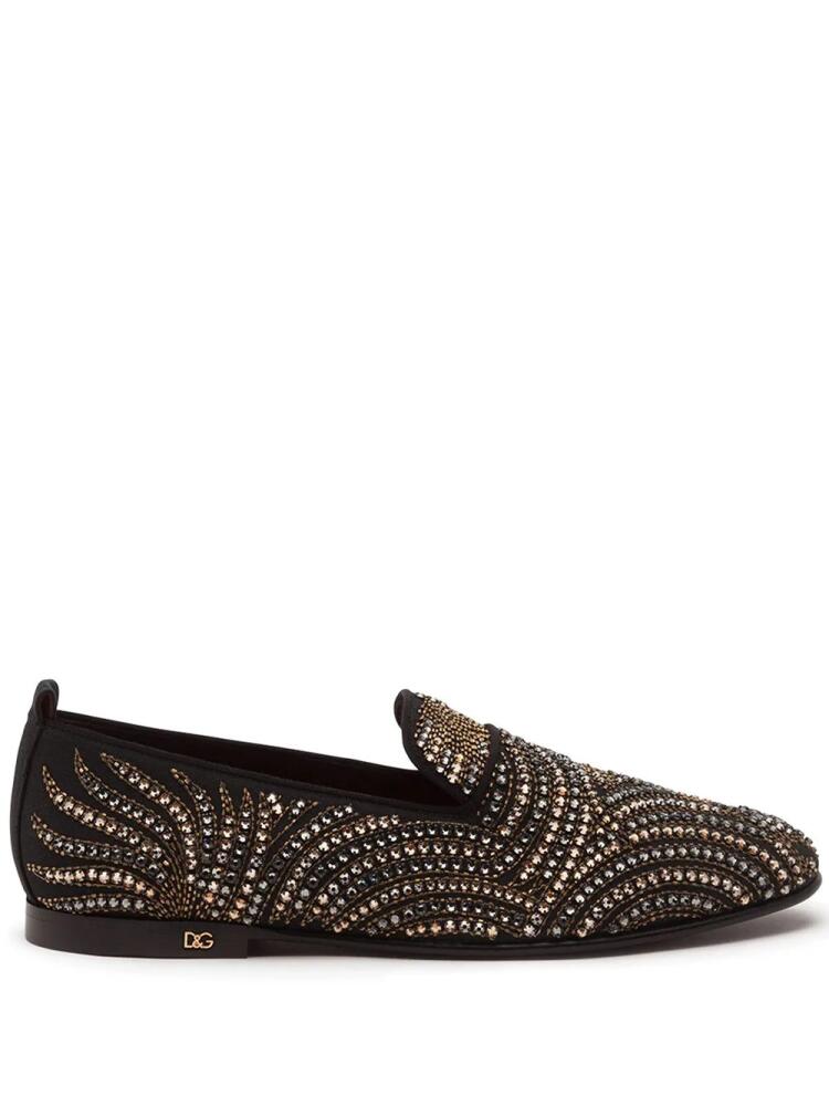 Dolce & Gabbana crystal-embellished velvet slippers - Black Cover