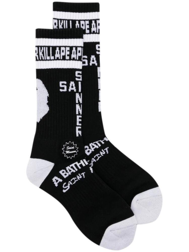 SAINT MXXXXXX motif embroidered socks - Black Cover