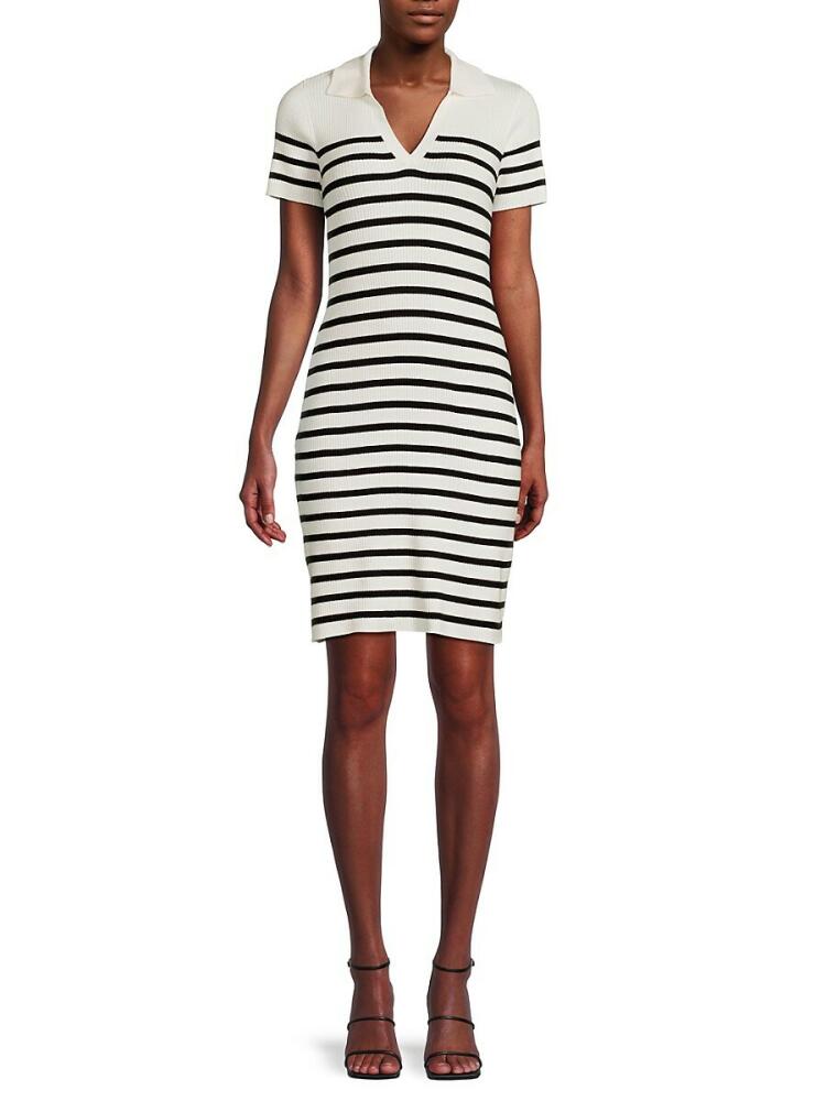 Design 365 Women's Ribbed Stripe Polo Sweater Dress - New White Cover