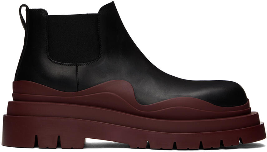 Bottega Veneta Black & Burgundy Tire Chelsea Boots Cover