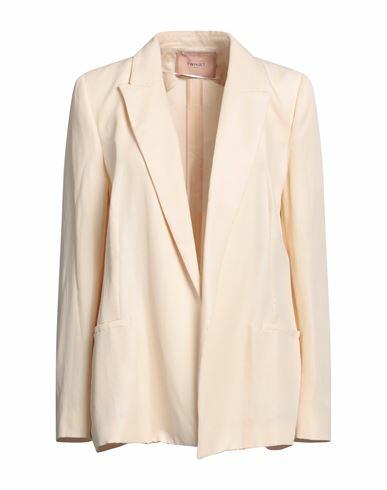 Twinset Woman Blazer Beige Viscose, Linen Cover