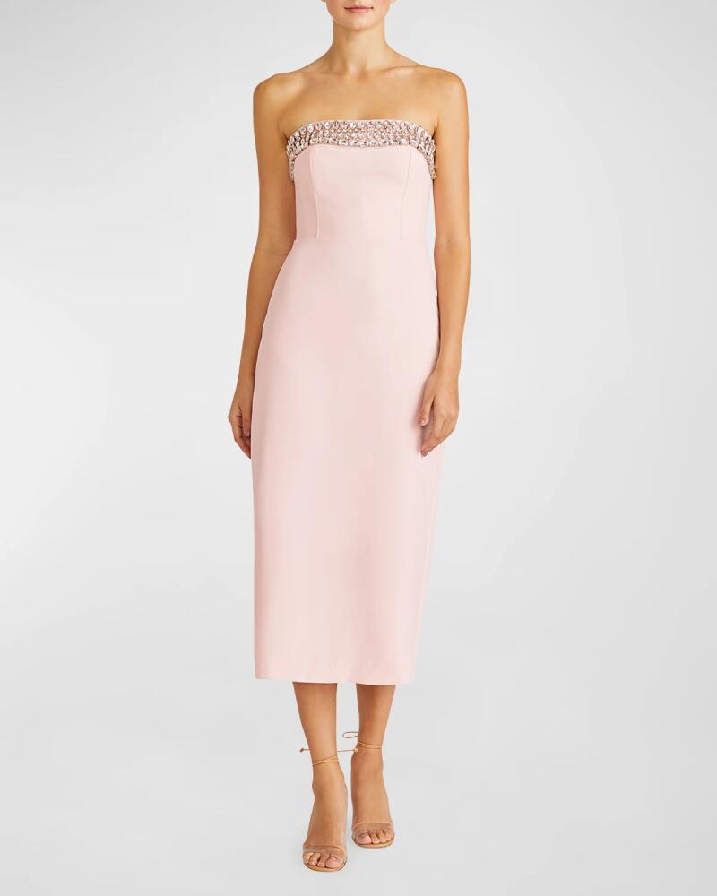 ML Monique Lhuillier Strapless Crystal Embellished Midi Dress Cover