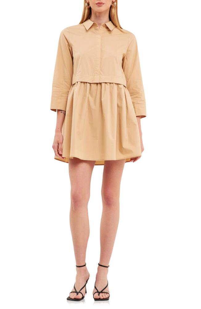 English Factory Long Sleeve Mini Shirtdress in Taupe Cover