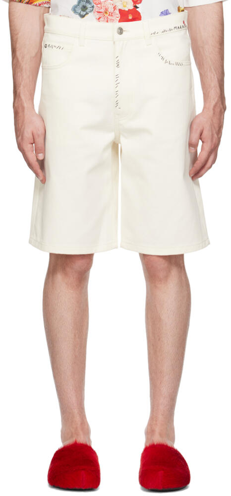 Marni White Embroidered Denim Shorts Cover