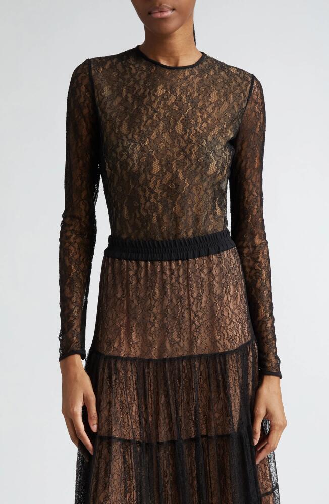 Michael Kors Collection Long Sleeve Chantilly Lace Bodysuit in Black Cover