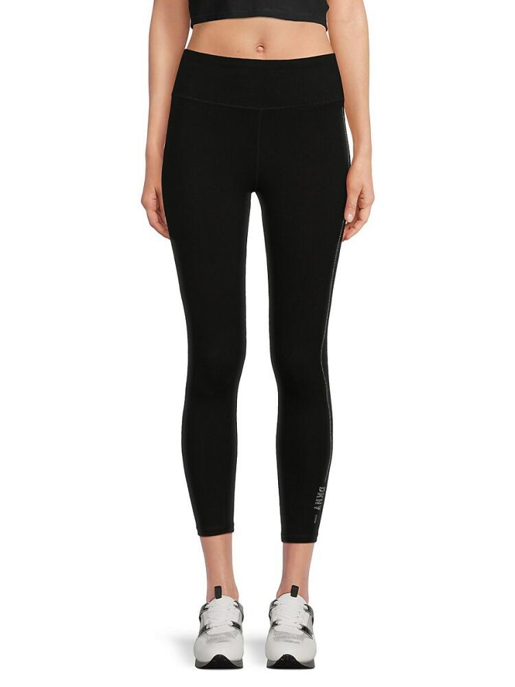 DKNY Sport Women's High Waist Rhinestone Trim Cropped Leggings - Black Cover