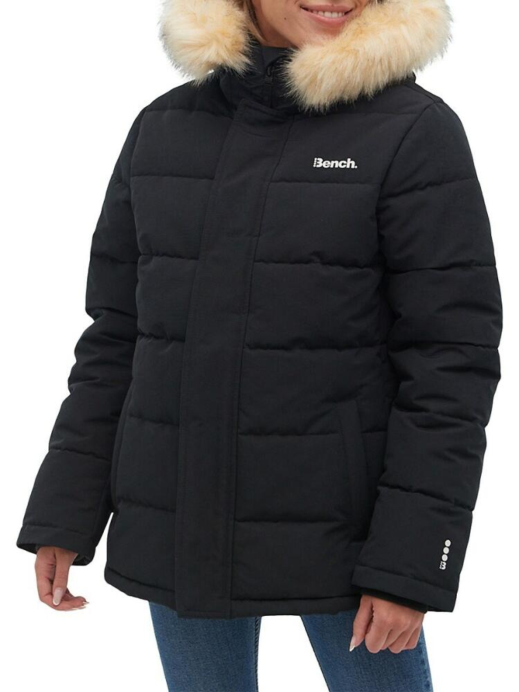 Bench. Women's Faux Fur Trim Puffer Jacket - Black Cover