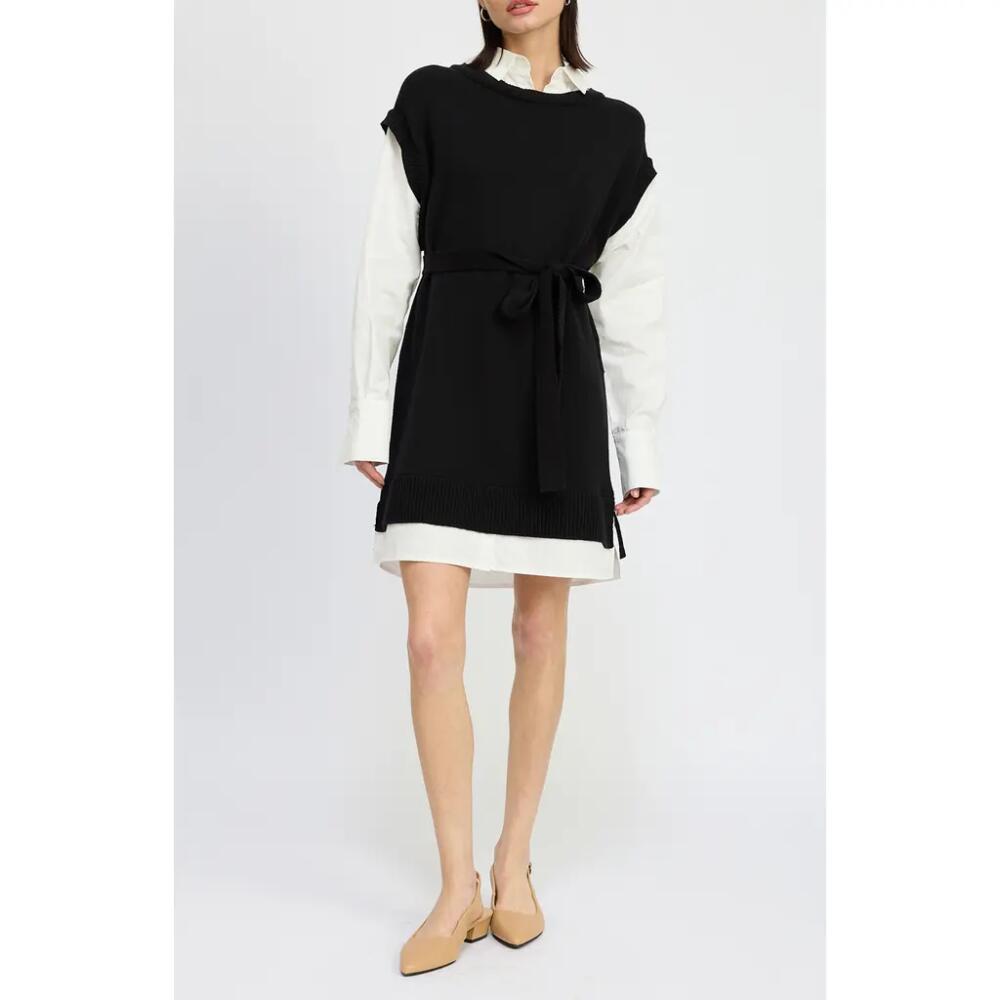 En Saison Bernadette Long Sleeve Layered Minidress in Black White Cover