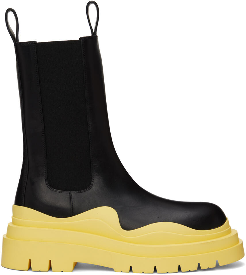 Bottega Veneta Black & Yellow Tire Chelsea Boots Cover