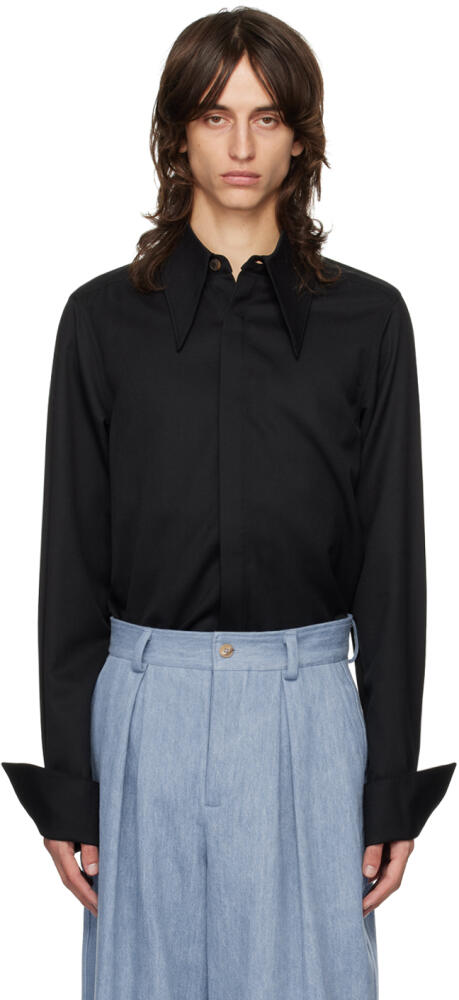 King & Tuckfield Black Pointed Collar Long Line Shirt Cover