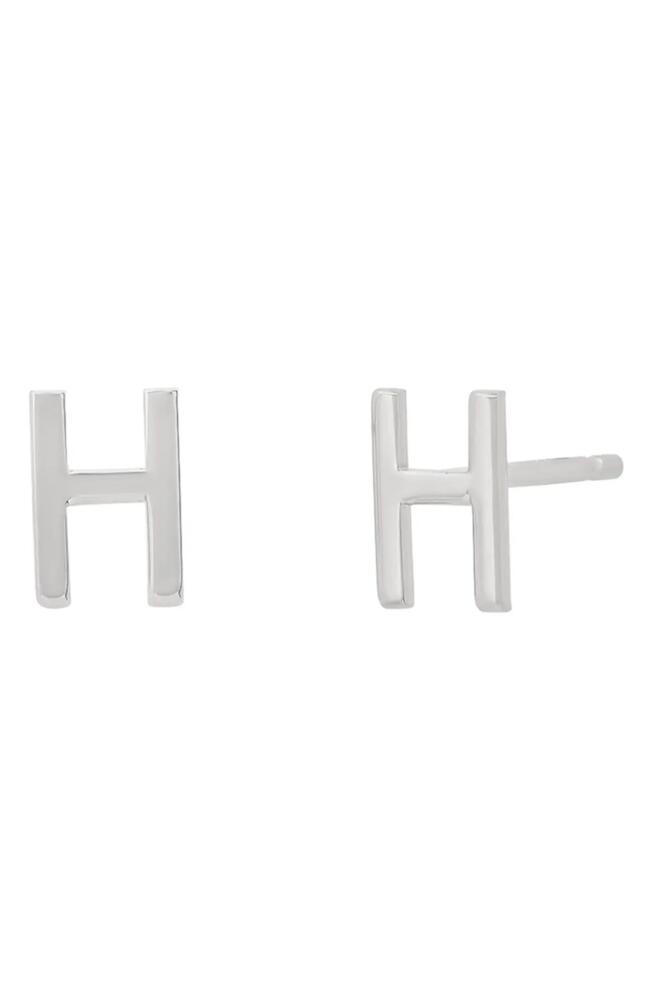 BYCHARI Large Initial Stud Earrings in 14K White Gold-H Cover