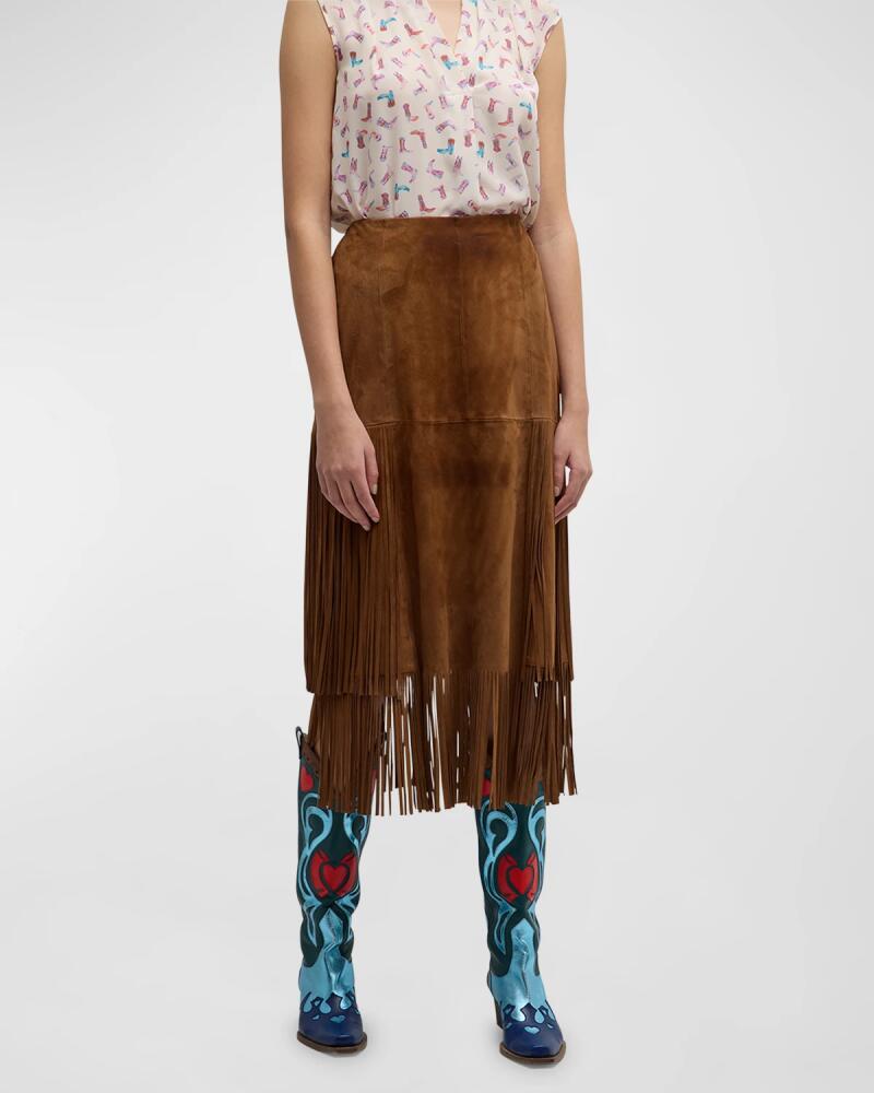 Maison Common Suede Fringe Midi Skirt Cover