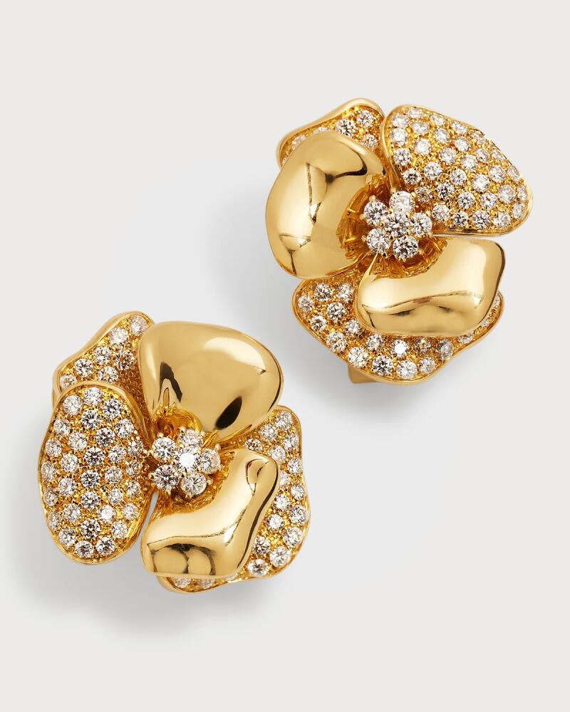 Leo Pizzo 18K Yellow Gold Diamond Flower Omega Clip Earrings Cover