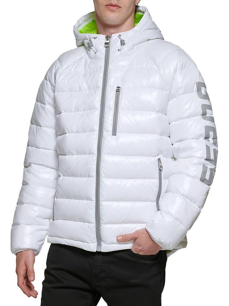 Guess Men's Logo Puffer Hooded Jacket - White Cover