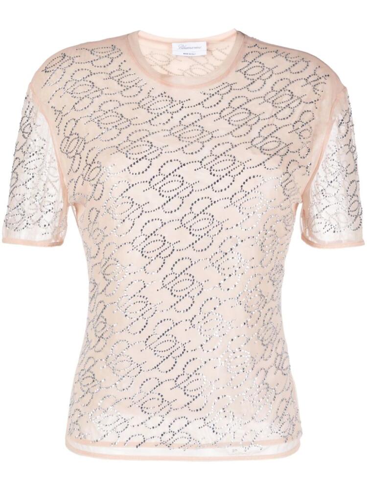 Blumarine logo-embellishment crew-neck T-shirt - Neutrals Cover