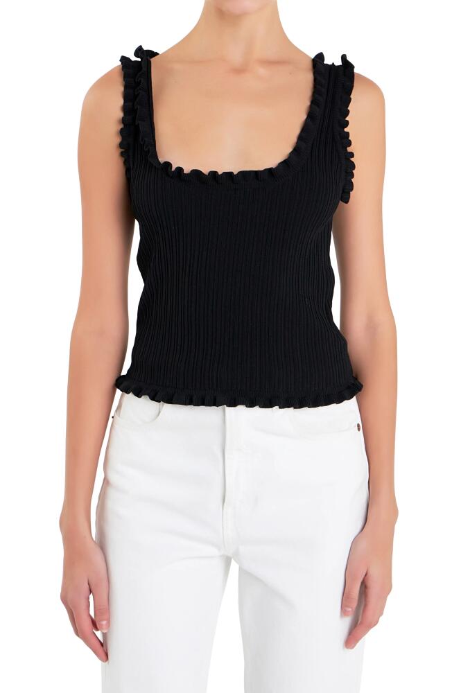 English Factory Ruffle Edge Rib Tank in Black Cover