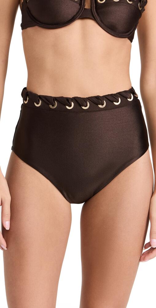 Zimmermann August Eyelet High Waist Bikini Bottoms Chocolate Cover