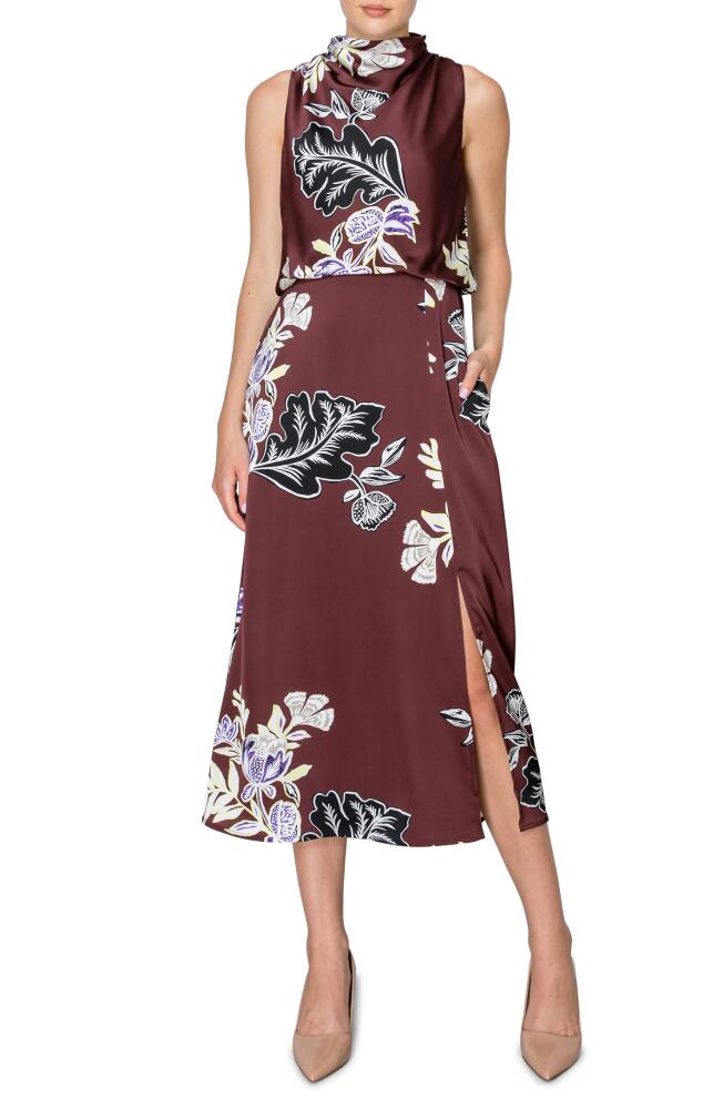 MELLODAY Placed Floral Print Sleeveless Dress in Chocolate Floral Cover