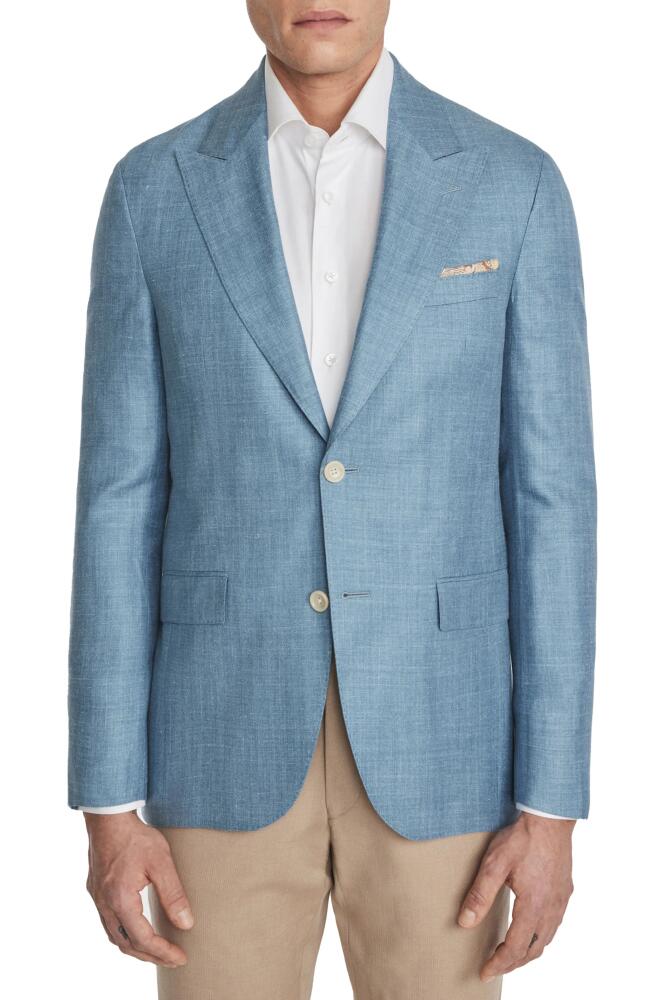 Jack Victor Marcus Soft Constructed Wool, Silk & Linen Herringbone Blazer in Light Blue Cover