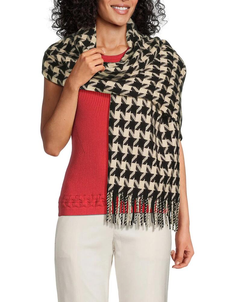 MARCUS ADLER Women's Houndstooth Fringe Scarf - Black White Cover