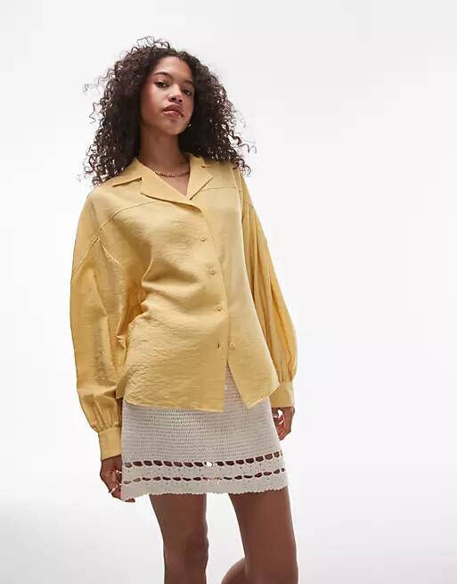 Topshop textured seam detail shirt in ochre-Yellow Cover