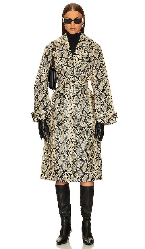 L'Academie Jo Faux Snakeskin Trench in Beige Cover