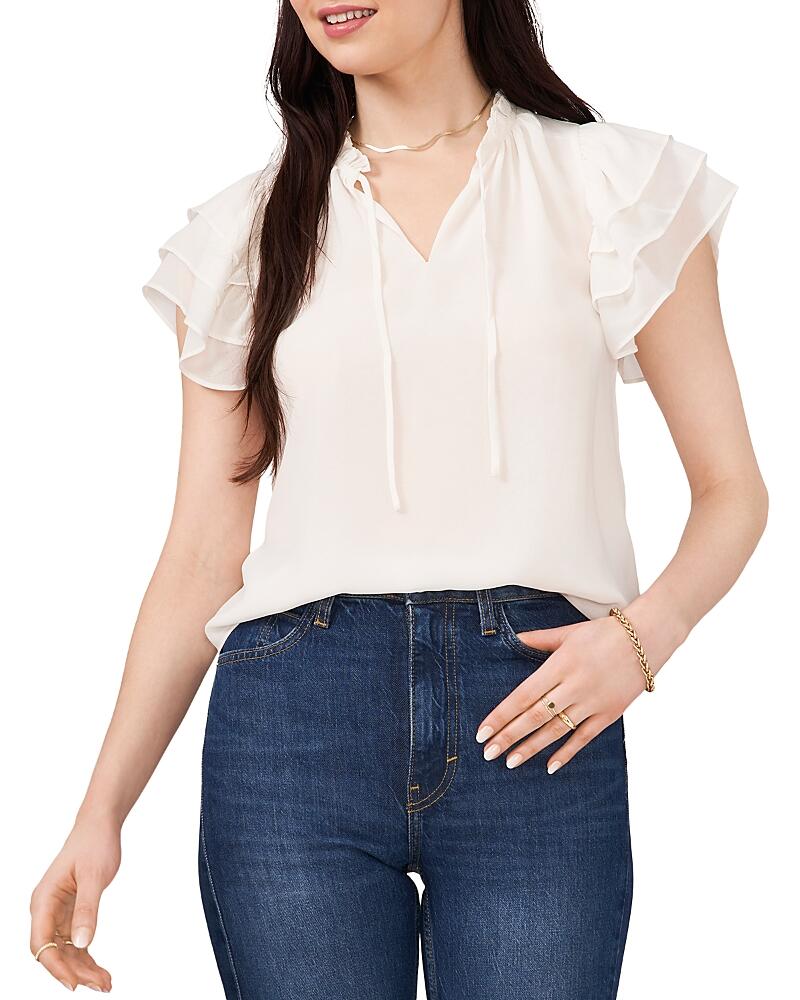 1.state Flutter Sleeve Tie Neck Blouse Cover