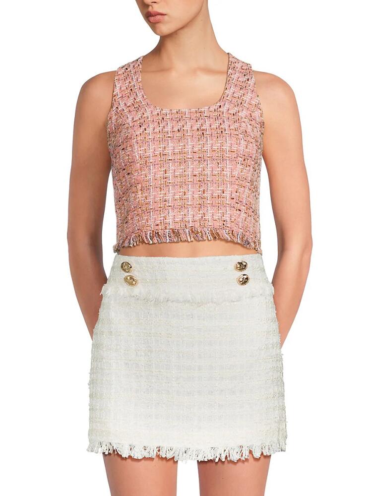 Walter Baker Women's Alma Frayed Tweed Crop Top - Pink Cover