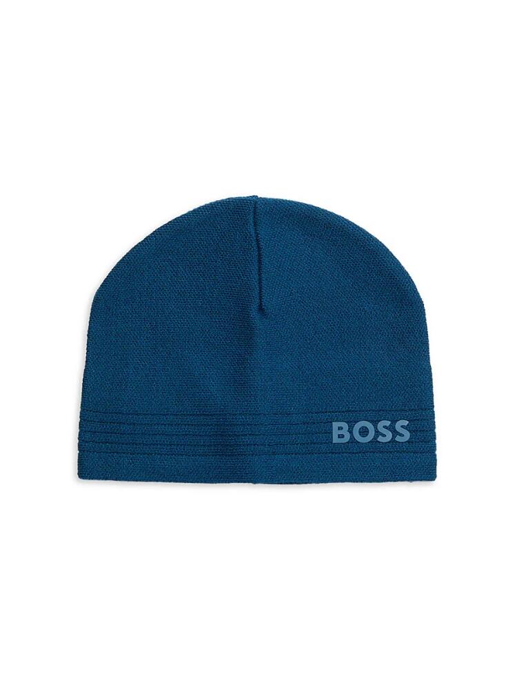 BOSS Men's Logo Virgin Wool Blend Beanie - Blue Cover