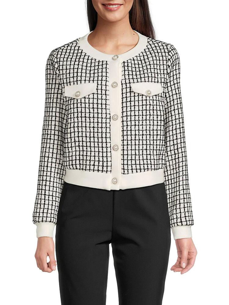 Wdny Women's Checked Tweed Button Jacket - White Black Cover