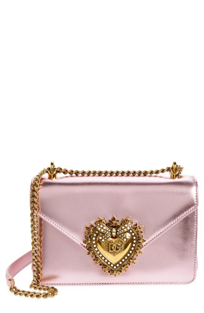 Dolce&Gabbana Devotion Metallic Leather Shoulder Bag in Pink/Pink Cover