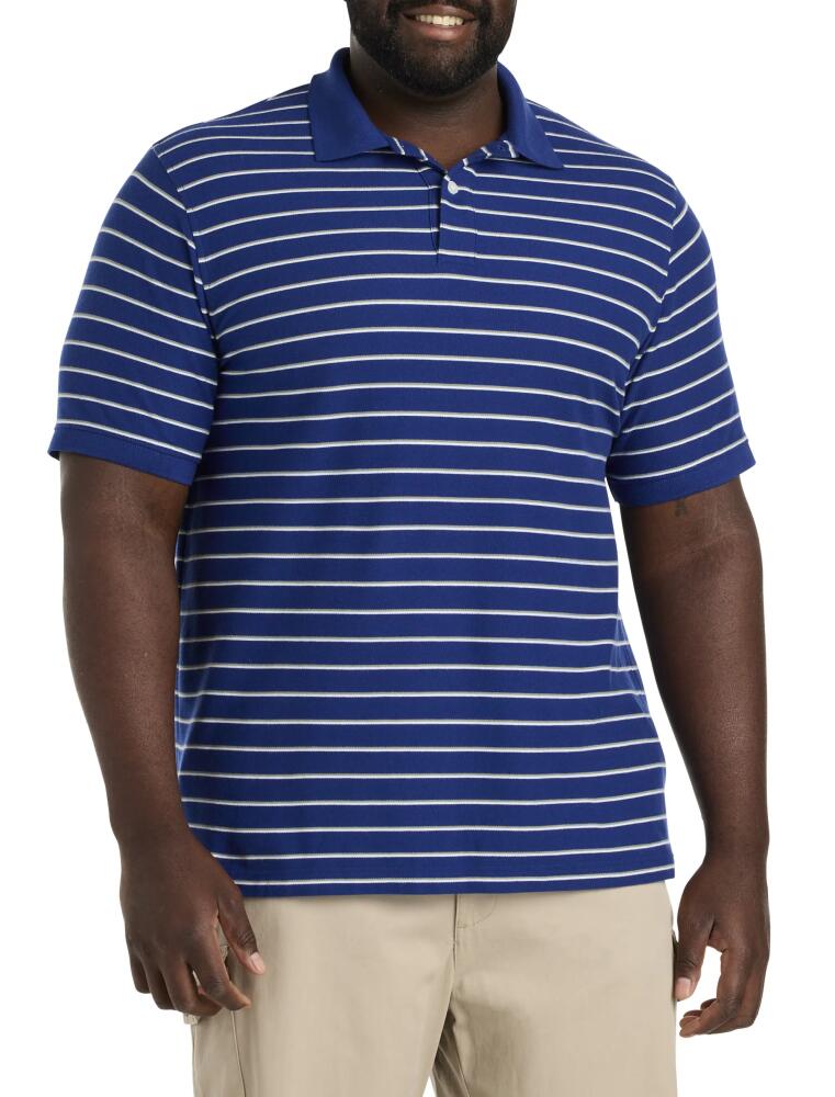 Harbor Bay by DXL Tri-Color Striped Polo Shirt in Blue Multi Cover