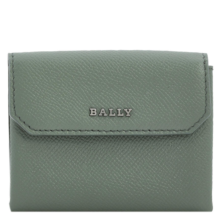 Bally Sage Leather Byrion Logo Plaque Card Holder Cover