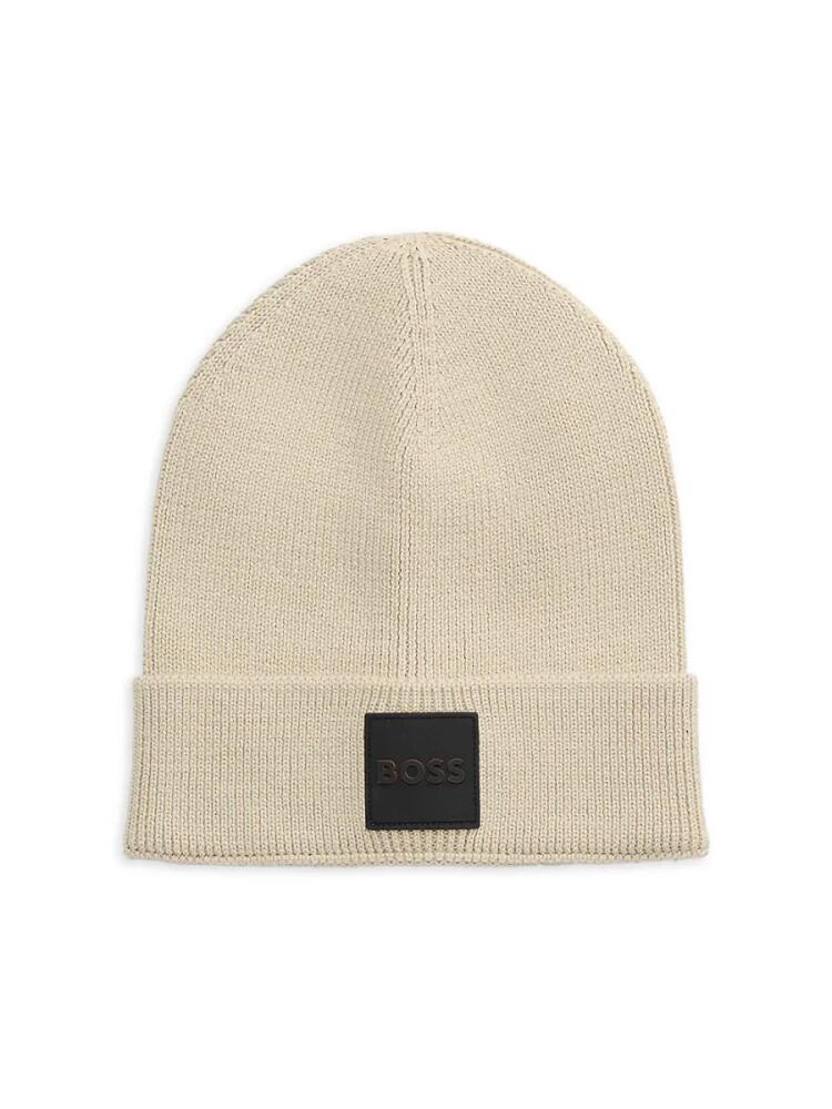 BOSS Men's Foxxy Box Logo Virgin Wool Blend Beanie - Beige Cover