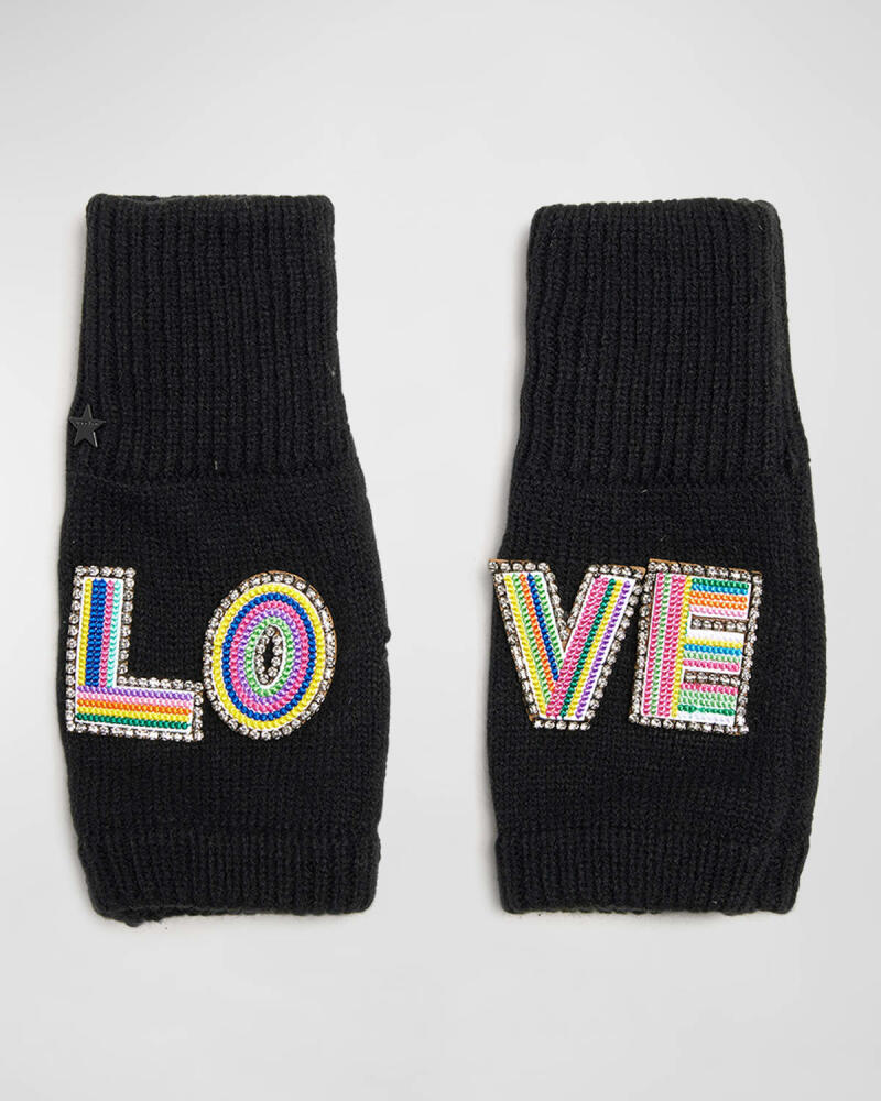 Jocelyn Embellished LOVE Knit Wool-Blend Fingerless Gloves Cover