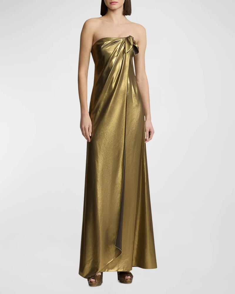 Ralph Lauren Collection Brigitta Strapless Metallic Gown with Bow Detail Cover