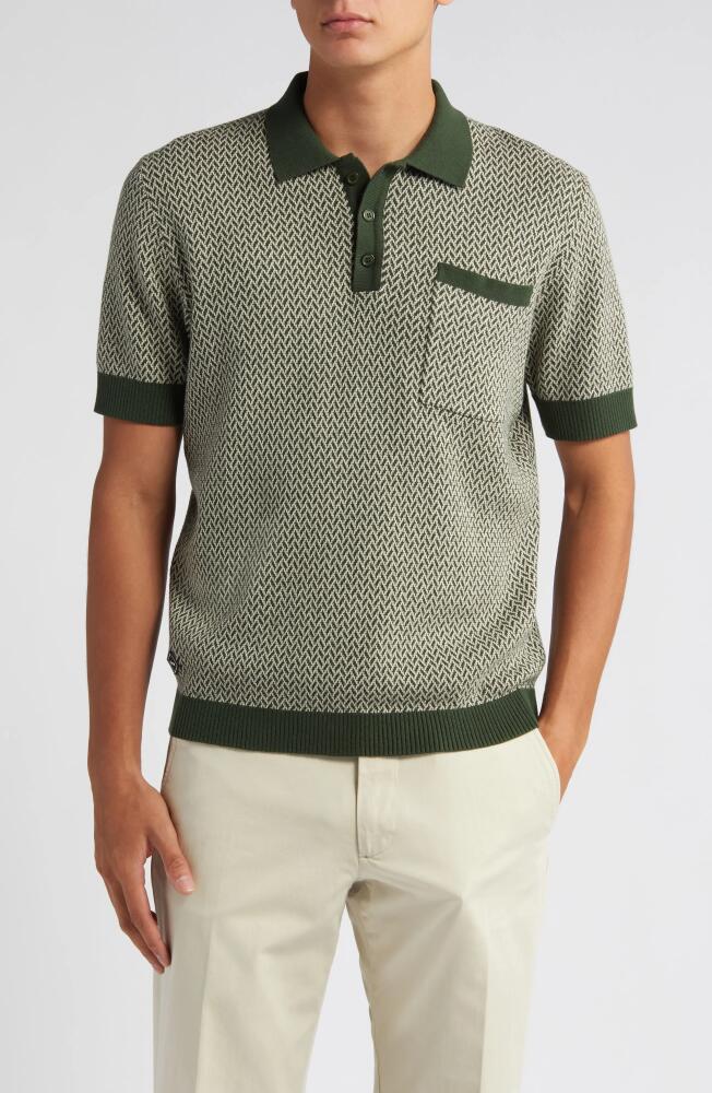 Percival Casa Martini Zigzag Jacquard Cotton Polo Sweater in Forest Cover