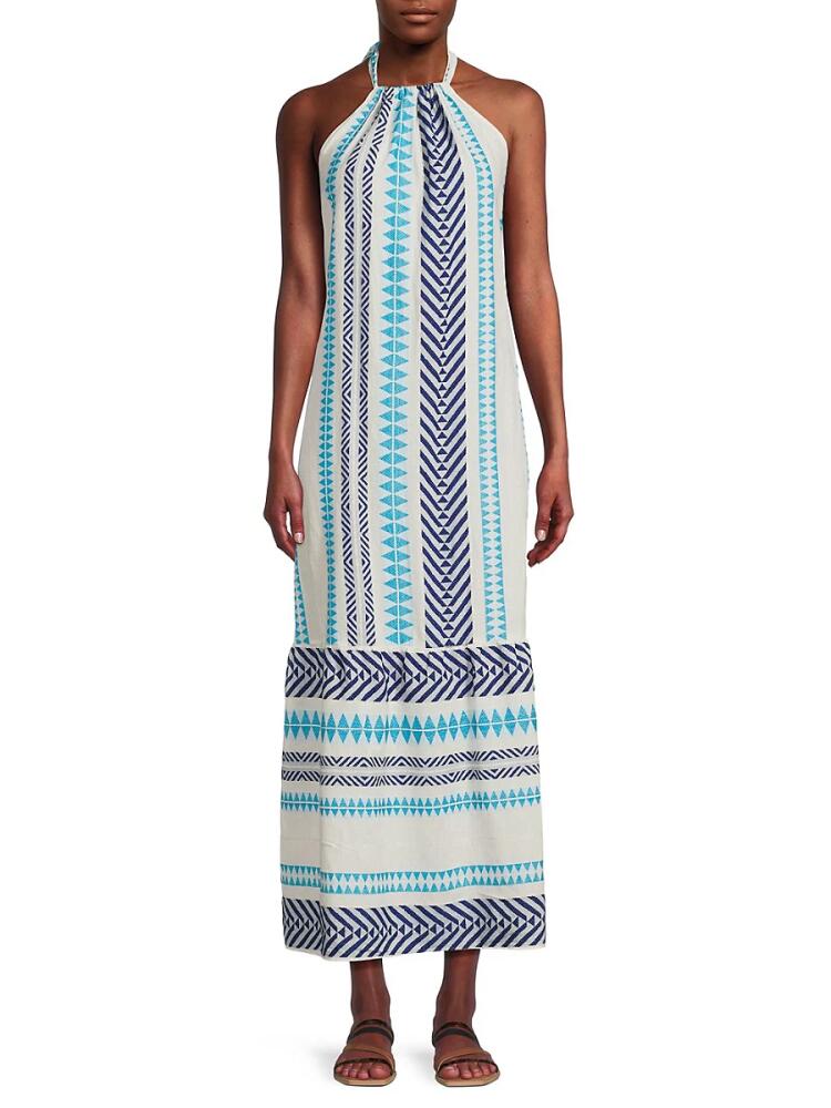 Ranee's Women's Geometric Print Maxi Halter Dress - White Multi Cover