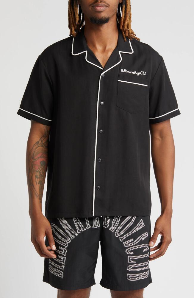 Billionaire Boys Club Mind Your Heart Lyocell & Linen Camp Shirt in Black Cover