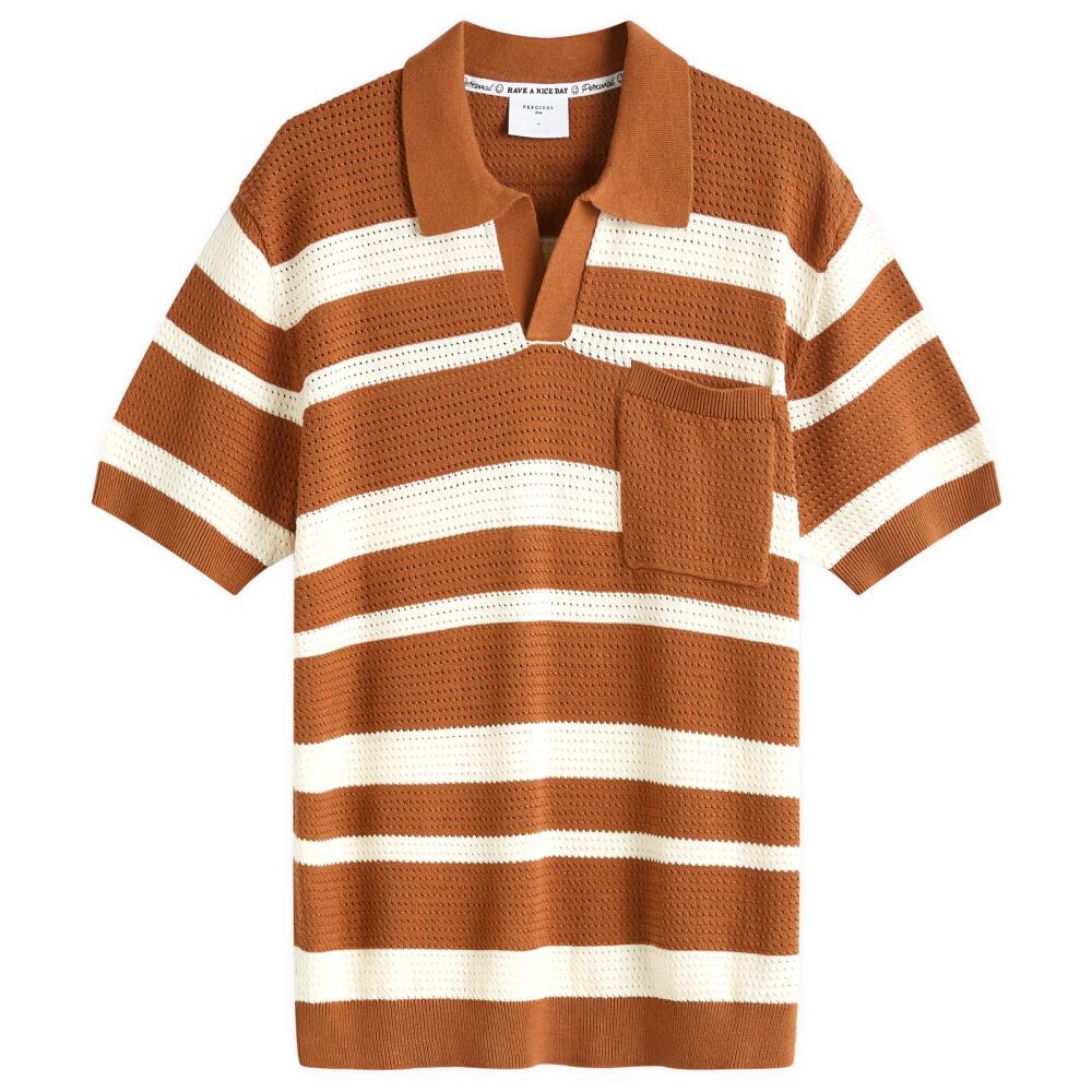 Percival Men's Paros Stripe Polo Shirt in Tan/Ecru Cover