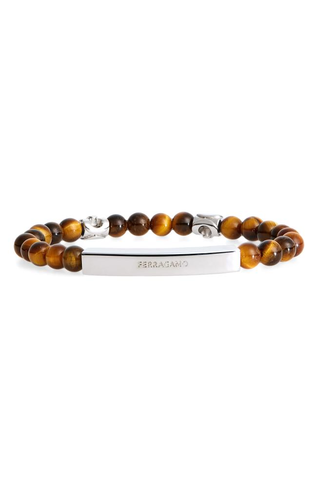 FERRAGAMO Men's Logo Plate Tiger's Eye Beaded Bracelet in Tigers Eye Cover