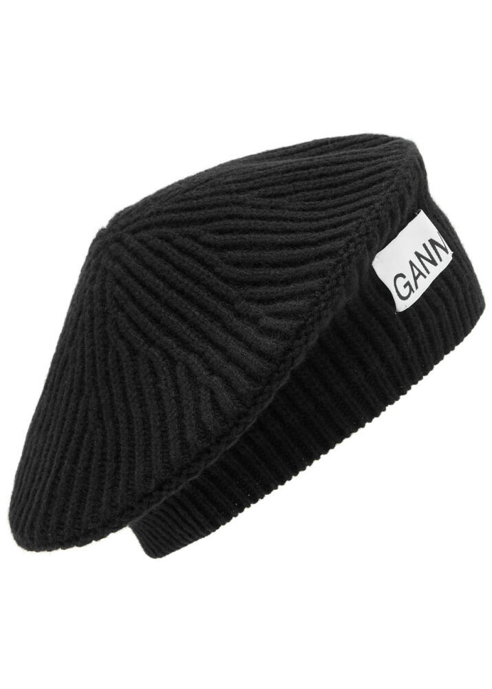 Ganni Ribbed Wool-blend Beret - Black Cover