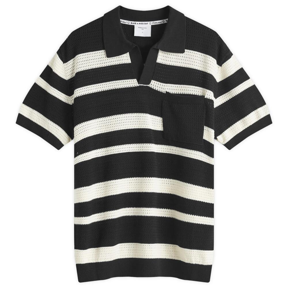 Percival Men's Paros Stripe Polo Shirt in Black/Ecru Cover