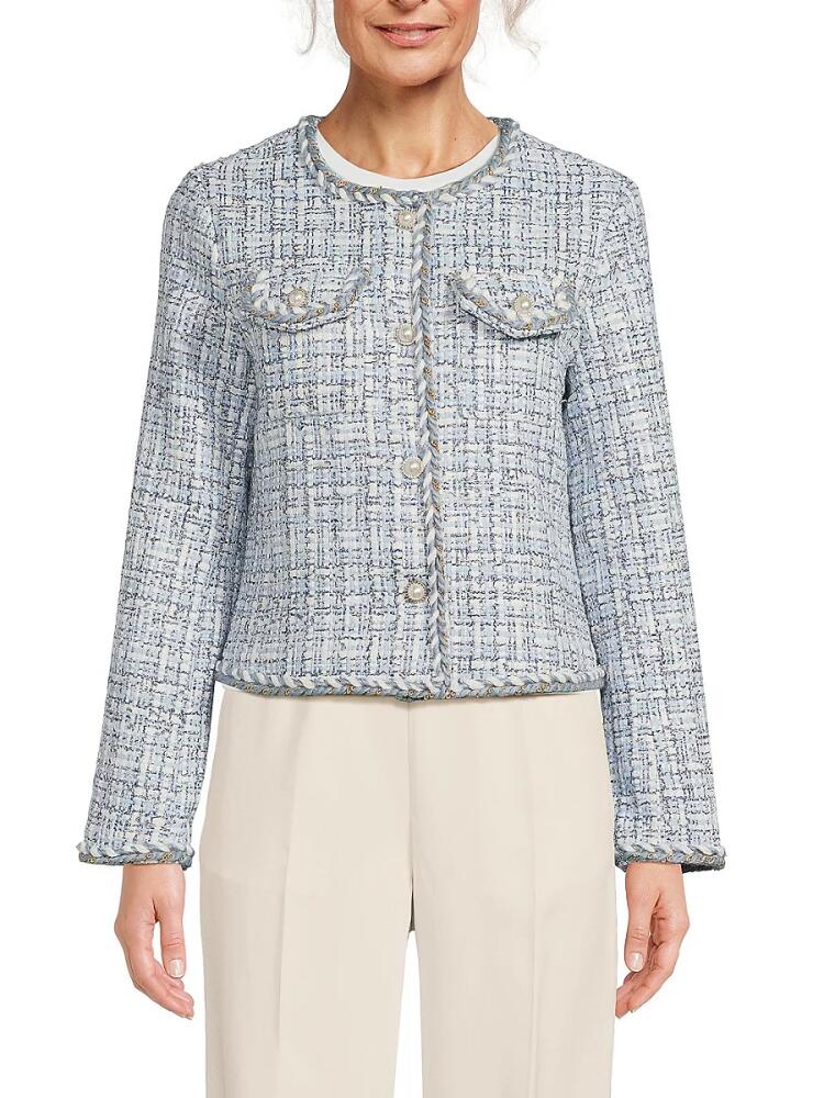 Wdny Women's Braided Trim Tweed Blazer - Blue Cover