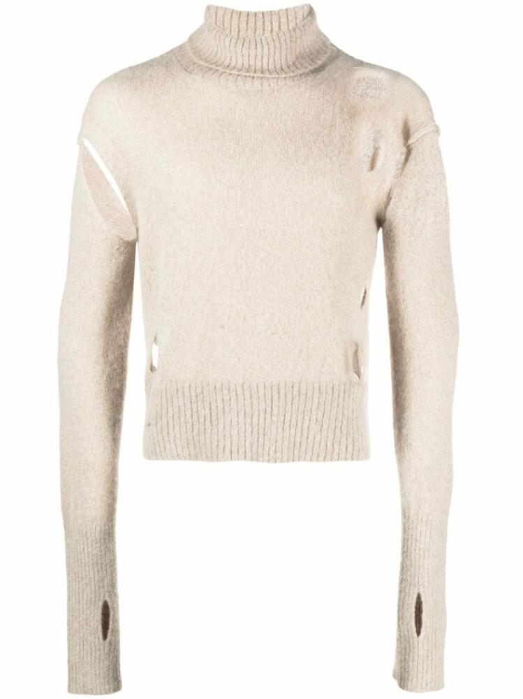 MM6 Maison Margiela distressed-effect high-neck jumper - Neutrals Cover