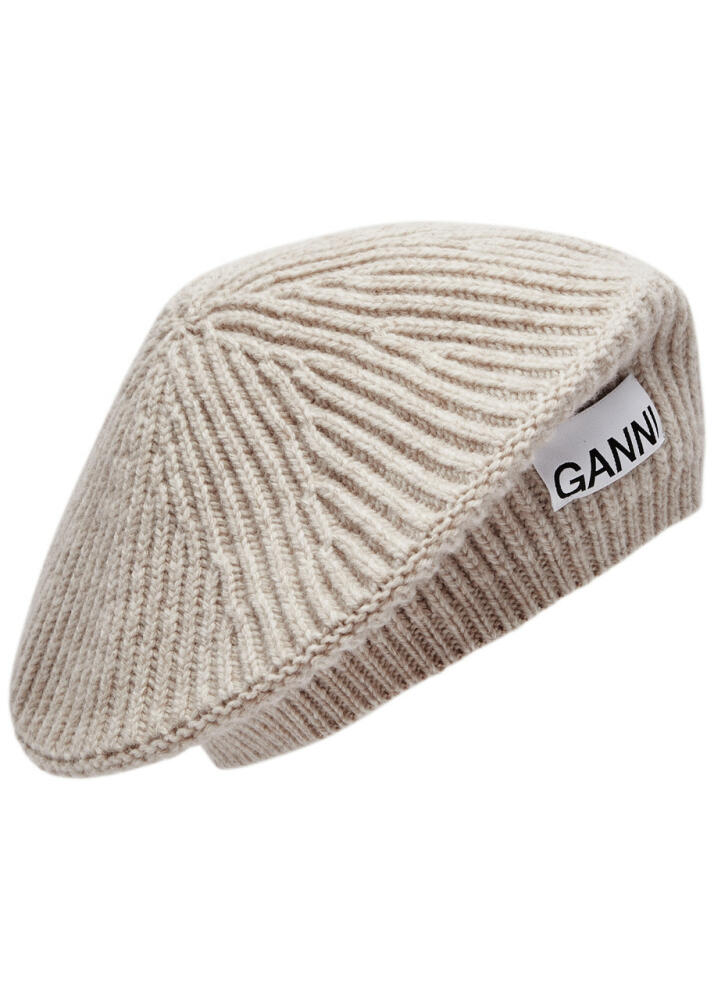 Ganni Ribbed Wool-blend Beret - Beige Cover