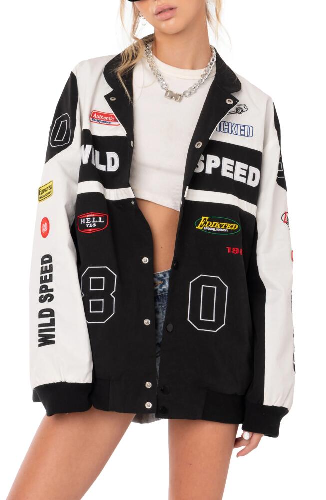 EDIKTED Wild Speed Patch Jacket in Black-And-White Cover