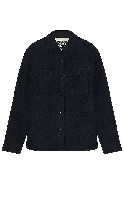 Faherty High Pile Fleece Lined Wool Shirt in Navy Cover