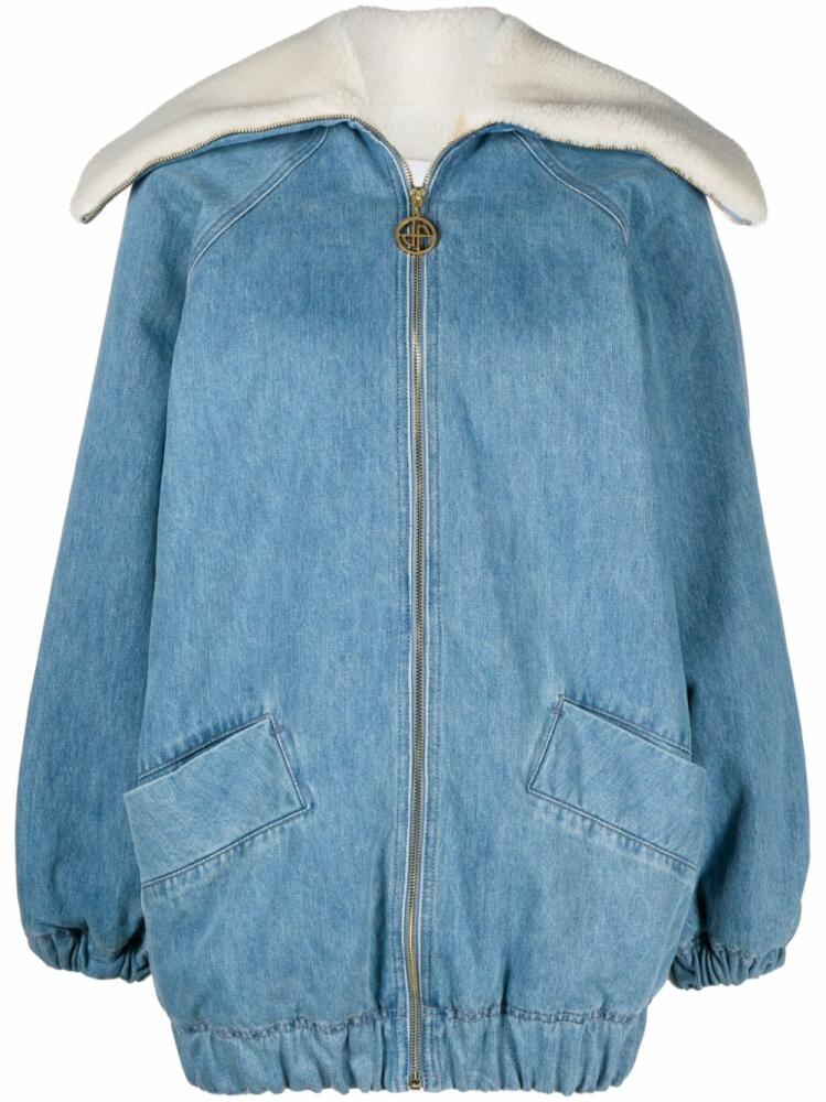 Patou faux shearling-trim denim jacket - Blue Cover